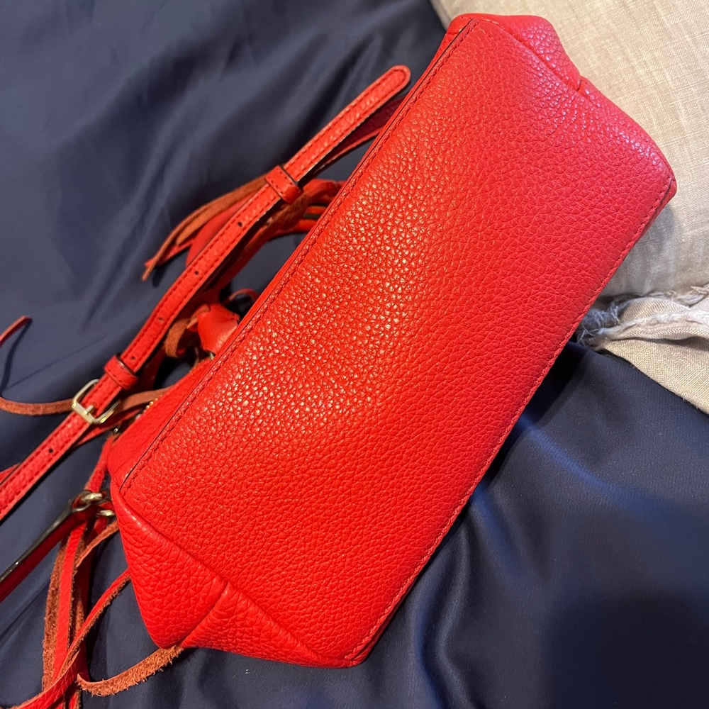 Rebecca Minkoff Leather Micro Moto Satchel Purse Red Tassels - Picture 9 of 14